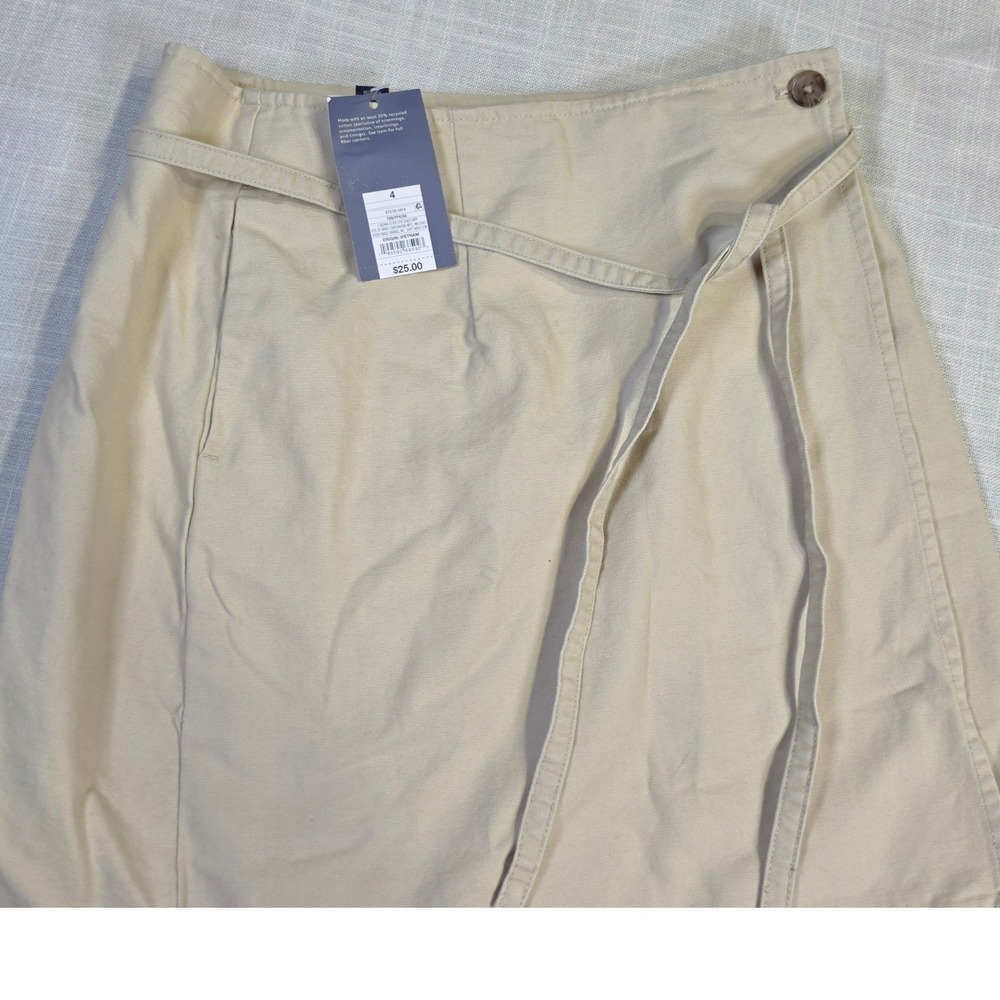Universal Thread Tan Wrap Mini Skirt Khaki Cotton Blend Tie Waist YP4594 4